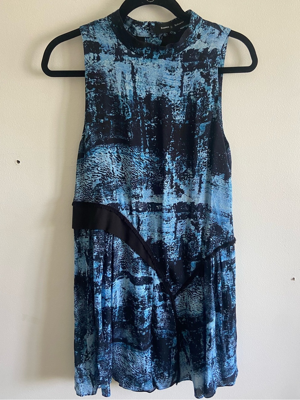 Proenza Schouler 100% Silk Mini Dress Blue Abstract Crinkle Fairycore Size 0